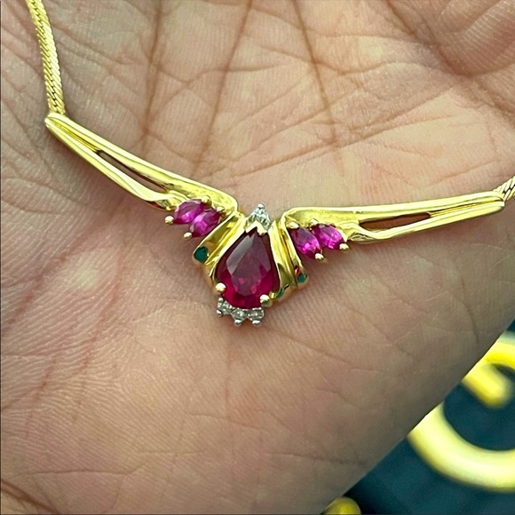 14k Gold Necklace with Ruby and Diamonds - Picture 3 of 6